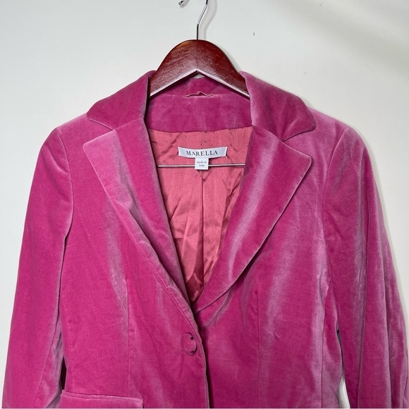 Marella Pink Fuchsia velvet one button closure blazer sz US 6 - Picture 6 of 9